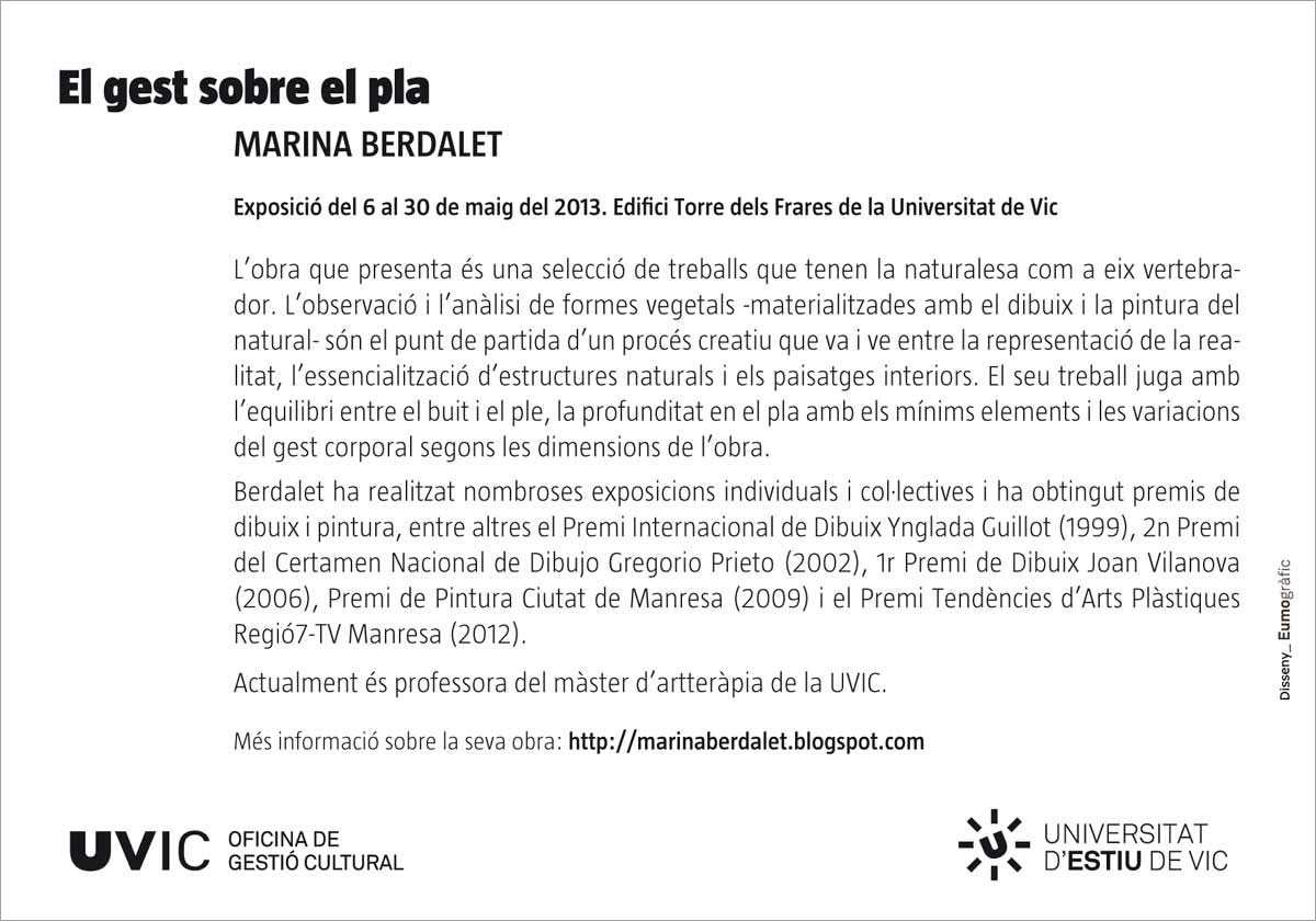 Marina Berdalet - Exposicions - El gest sobre el pla - UVIC - 2013- cartell