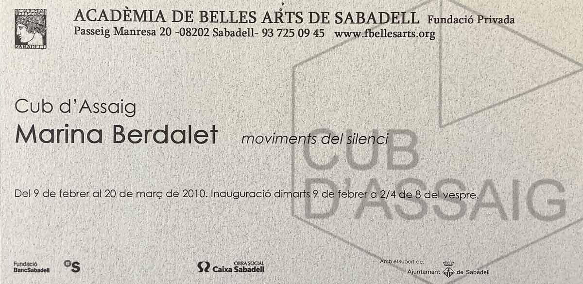 Marina Berdalet - Exposicions - Moviments del Silenci - Acadèmia de Belles Arts Sabadell - 2010 - Tarja